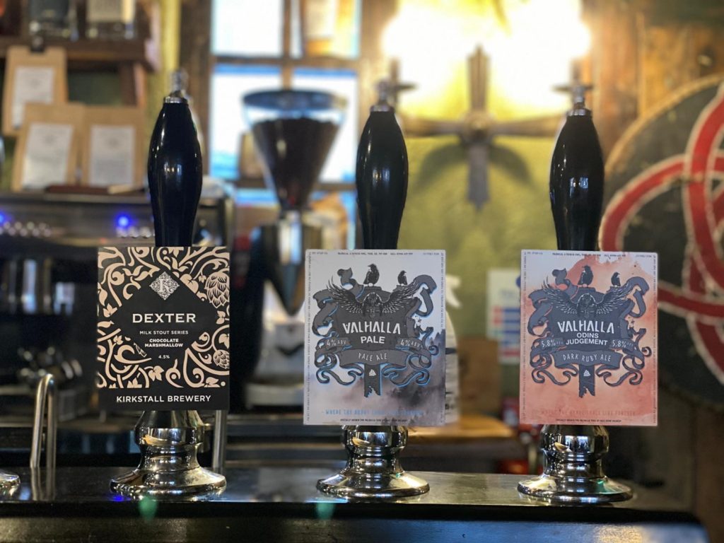 Selection of beer pumps in Valhalla bar, York