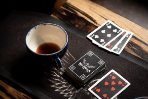 Valhalla playing cards product shot, on table